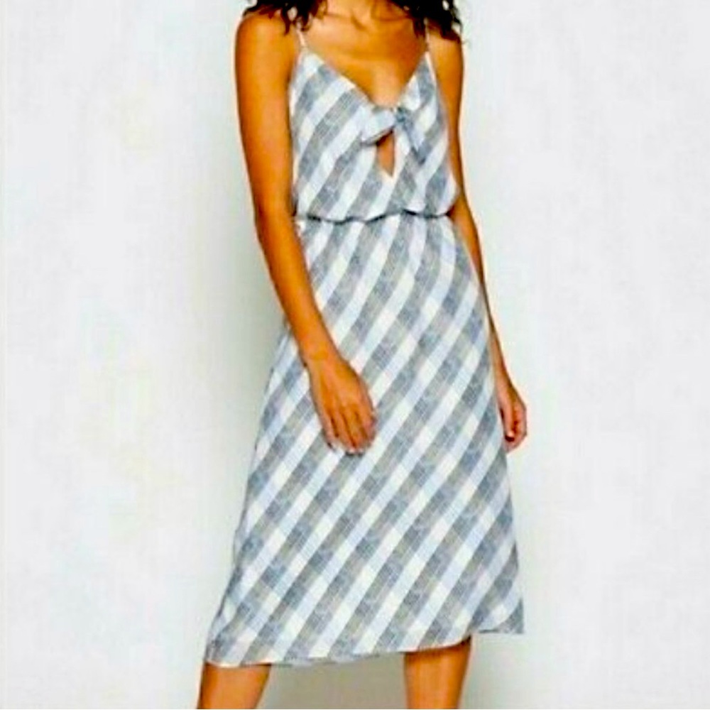NWT Joie 100% Silk Plaid Sleeveless Blue & White Dress Size S